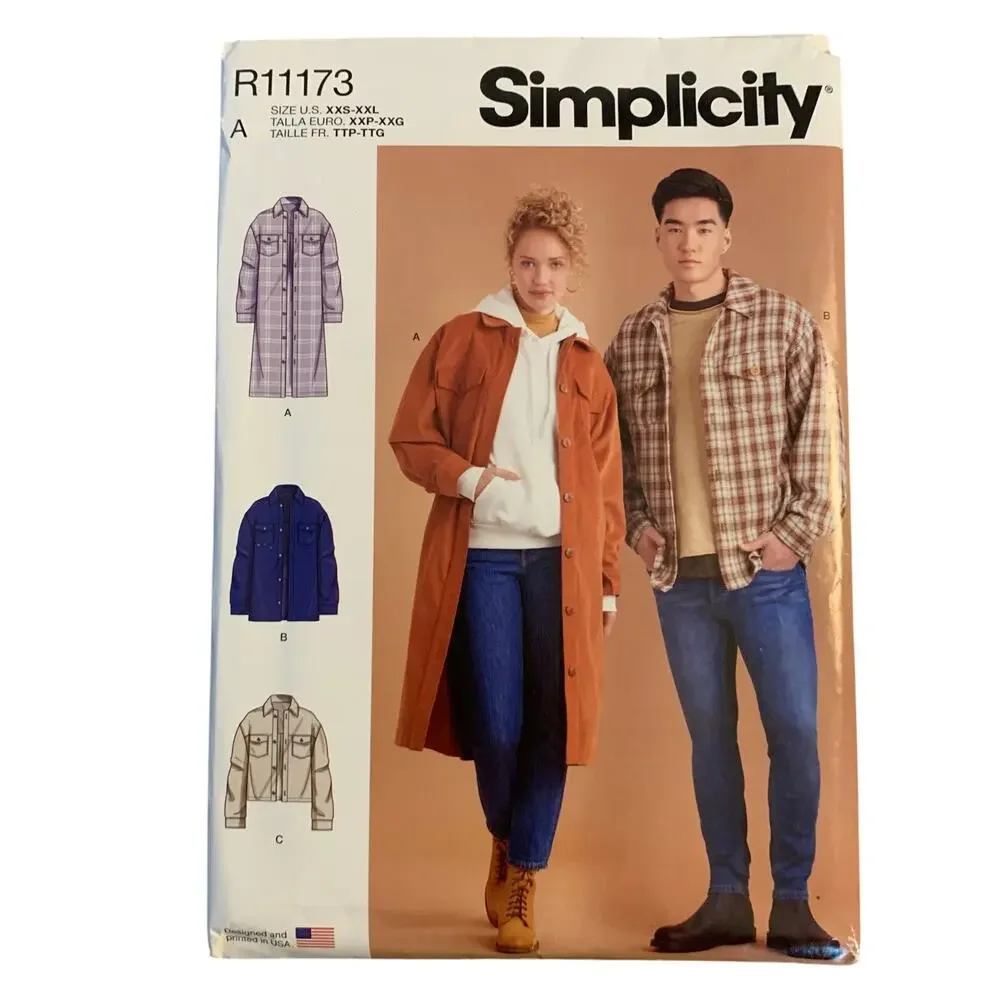 Simplicity R11173/9388 Sewing Pattern Unisex Shirt Jackets XXS-XXL UNCUT